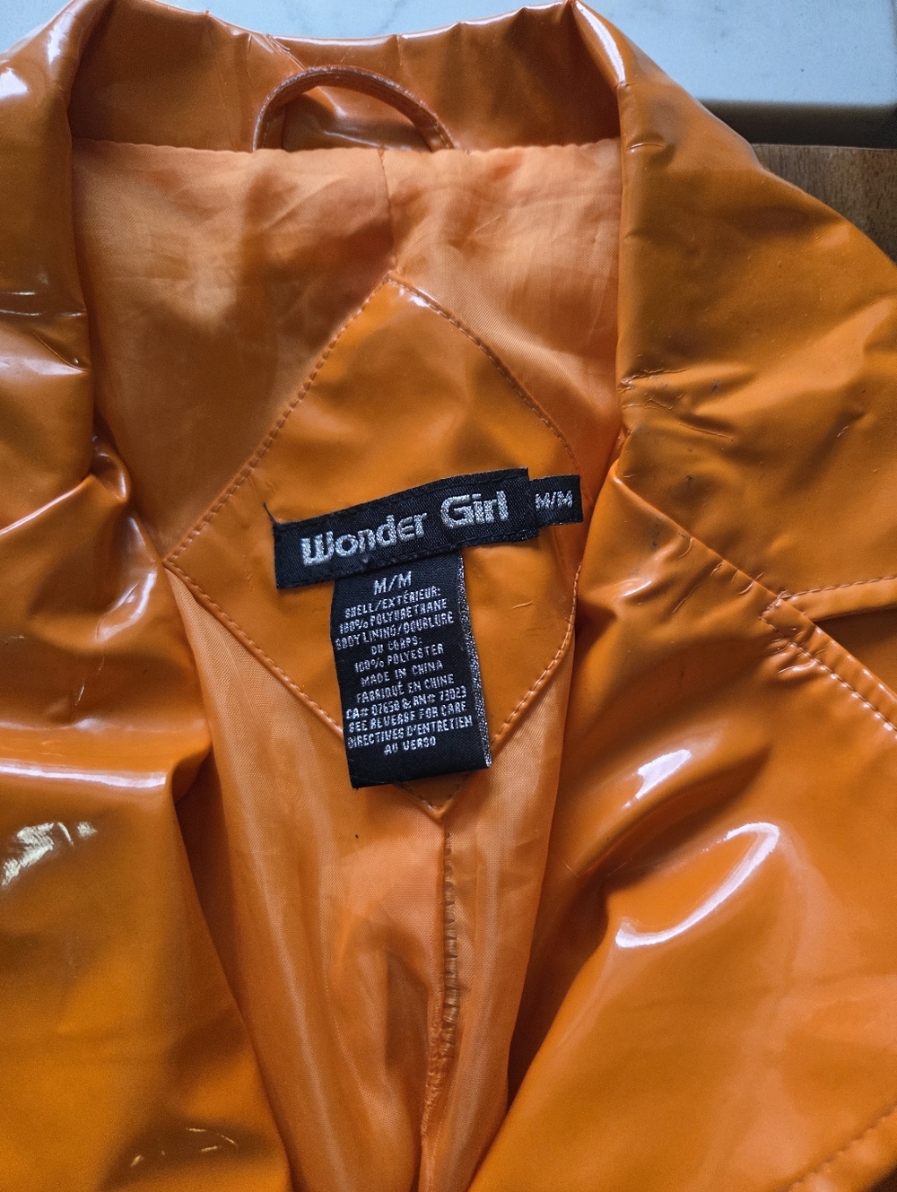 Vintage Wonder Girl Medium Orange Vinyl Rain Coat - Belted  - Picture 3 of 9